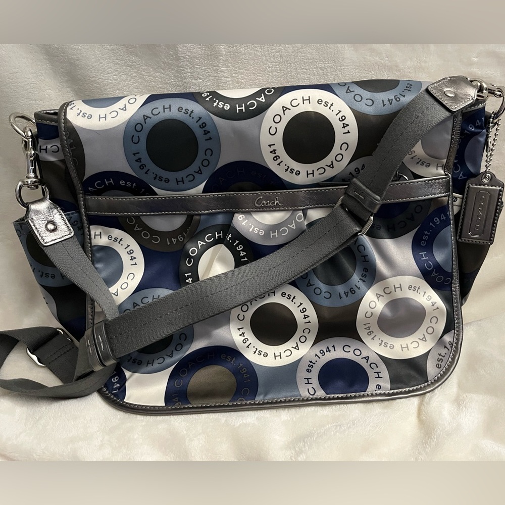 EUC Blue and Grey Coach Baby Bag